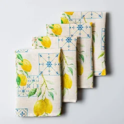 Harman Printed 'Lemon Tile' Linen Napkin - Set of 4