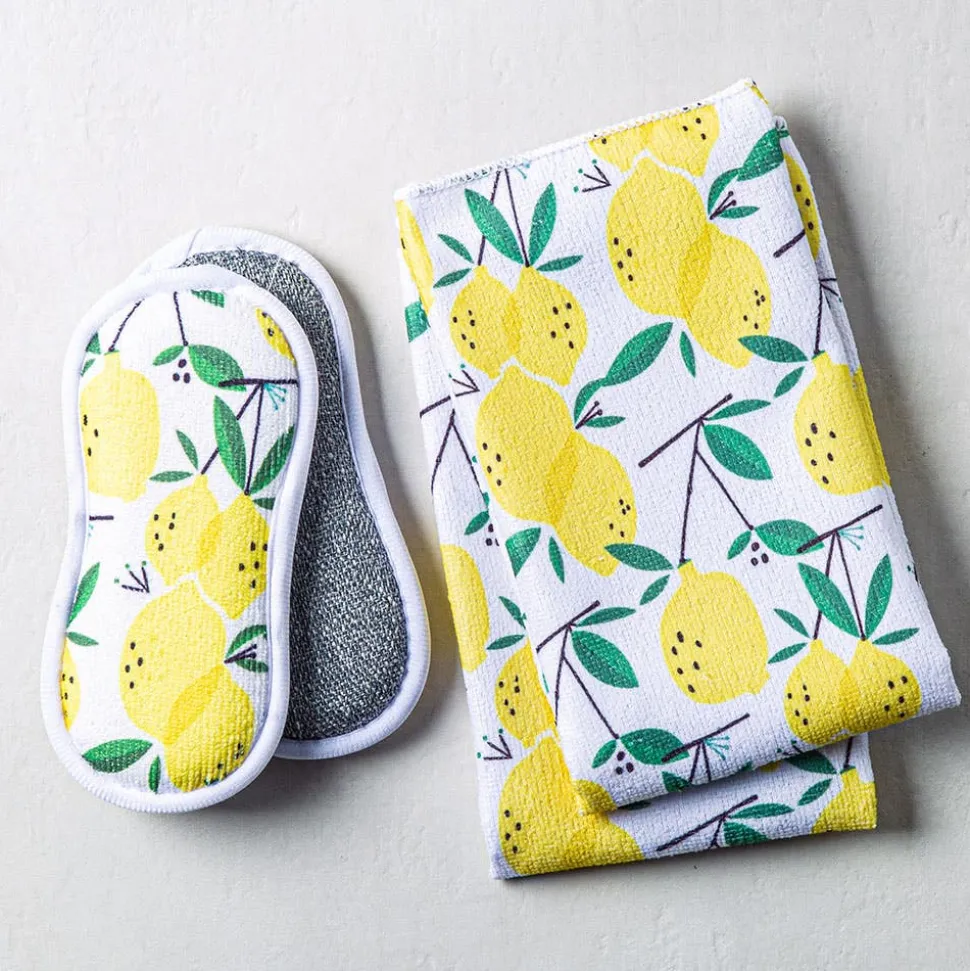 Harman Printed 'Lemon Tree' Sponge & Cloth Cleaning Set of 4