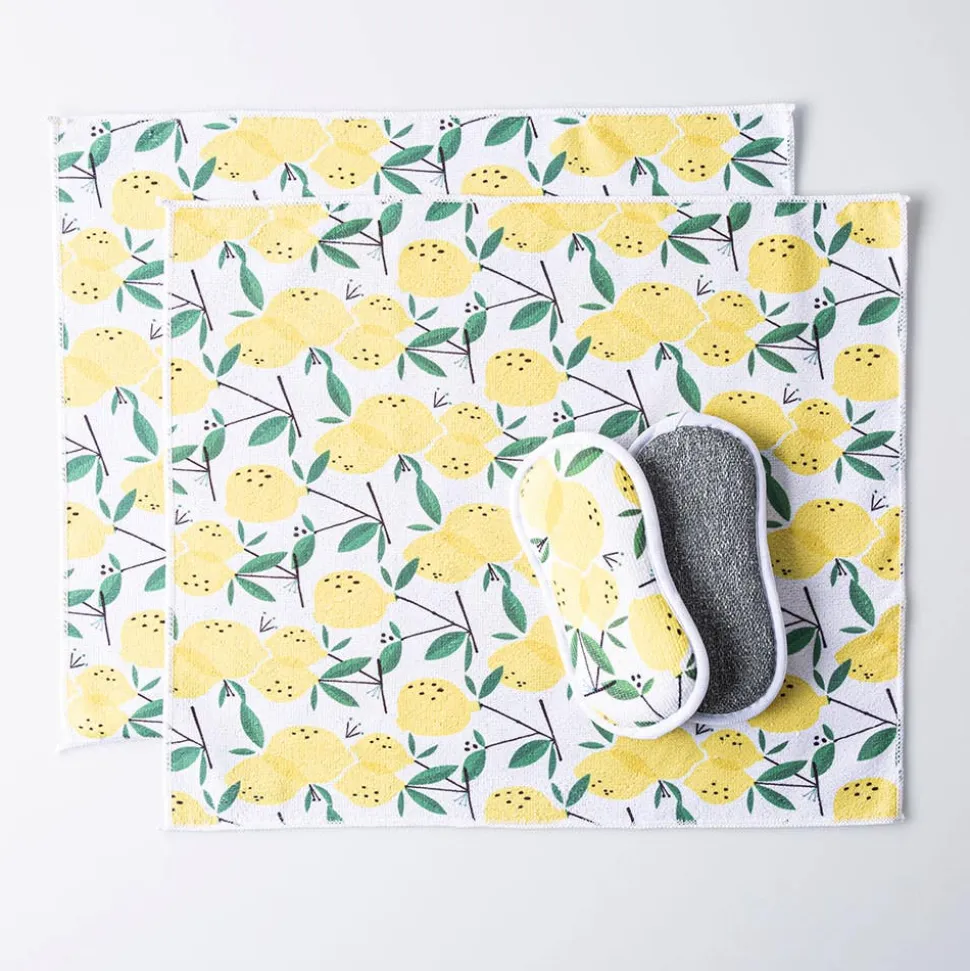 Harman Printed 'Lemon Tree' Sponge & Cloth Cleaning Set of 4