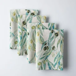 Harman Printed 'Mixed Olive' Linen Napkin - Set of 4 (Natural)