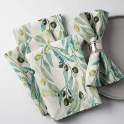 Harman Printed 'Mixed Olive' Linen Napkin - Set of 4 (Natural)