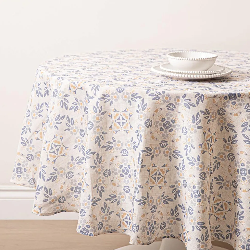 Harman Printed 'Spring Tile' Linen Tablecloth 70" dia.