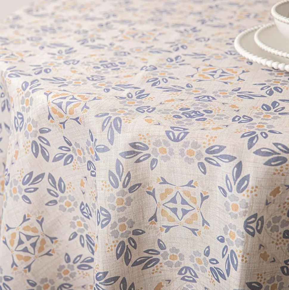 Harman Printed 'Spring Tile' Linen Tablecloth 70" dia.