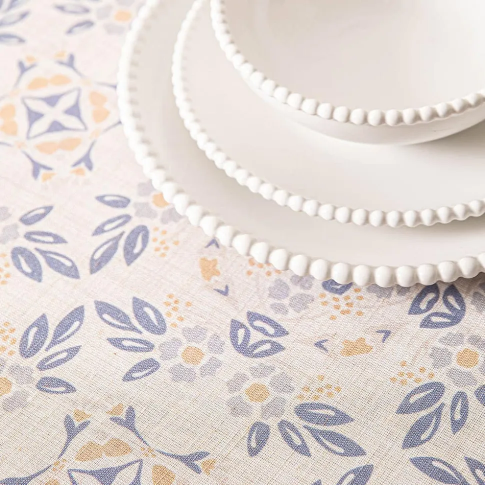 Harman Printed 'Spring Tile' Linen Tablecloth 70" dia.