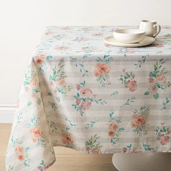 Harman Printed 'Stripe Floral' Linen Tablecloth 60x120"