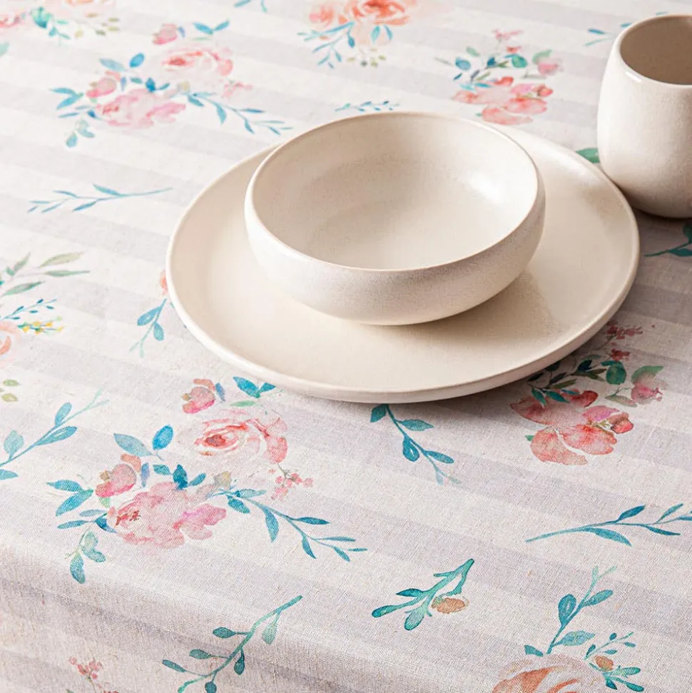 Harman Printed 'Stripe Floral' Linen Tablecloth 60x90"