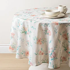 Harman Printed 'Stripe Floral' Linen Tablecloth 70" dia.