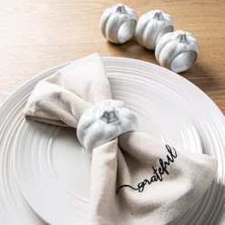 Harman Pumpkin Ceramic Napkin Ring - Set of 4 (White)
