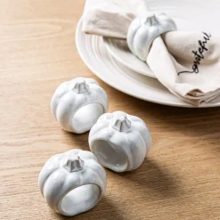Harman Pumpkin Ceramic Napkin Ring - Set of 4 (White)