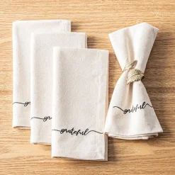 Harman Script 'Grateful' Cotton Napkin - Set of 4 (White)