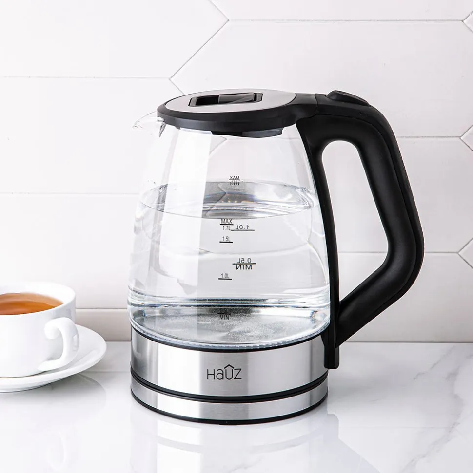 Hauz Illum Cordless Glass Kettle 1.7L (Clear/Brush Stainless Steel)