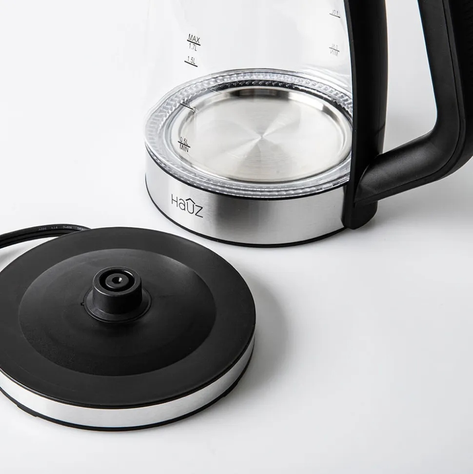 Hauz Illum Cordless Glass Kettle 1.7L (Clear/Brush Stainless Steel)