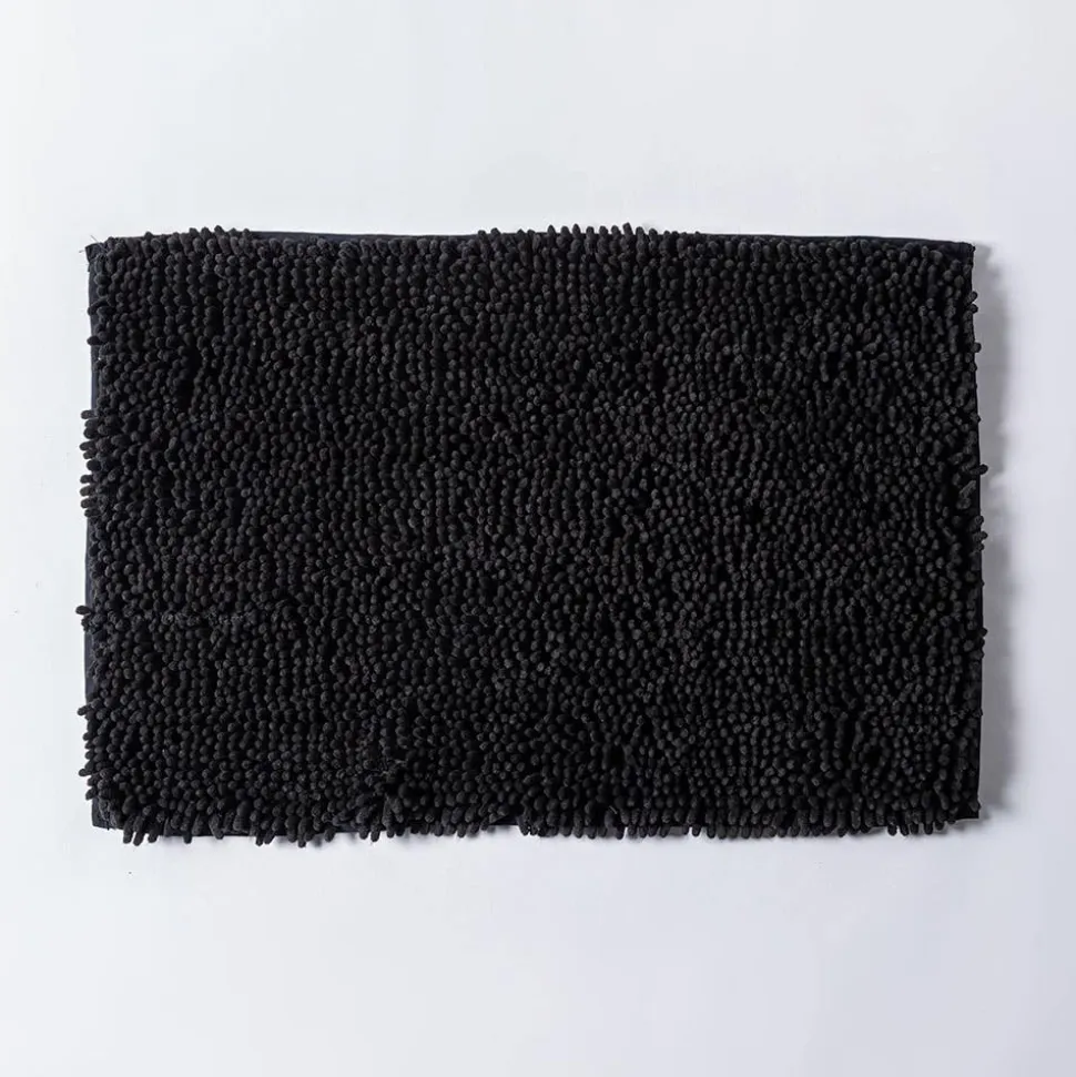 Heritage Home Chenille Noodle Polyester Bathmat 20"x32" (Black)