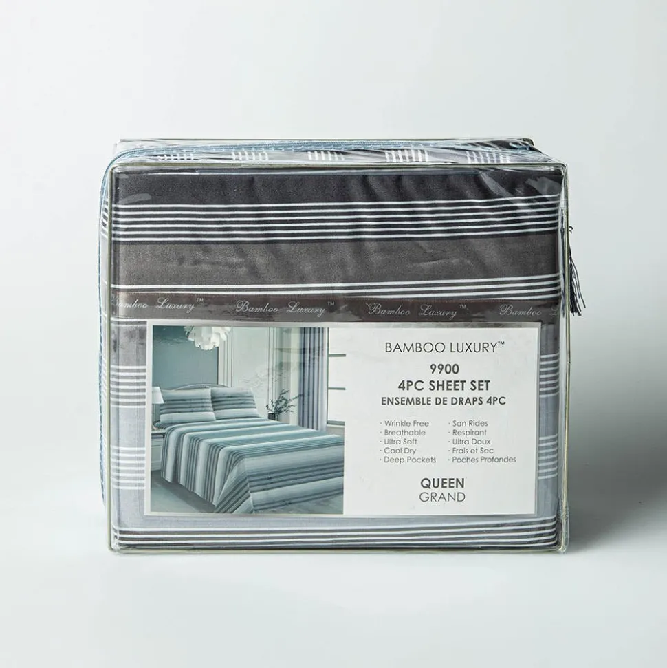 Hotel & Home 'Grey Striped' Microfiber Sheet 4pc Queen