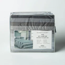 Hotel & Home 'Grey Striped' Microfiber Sheet 4pc King