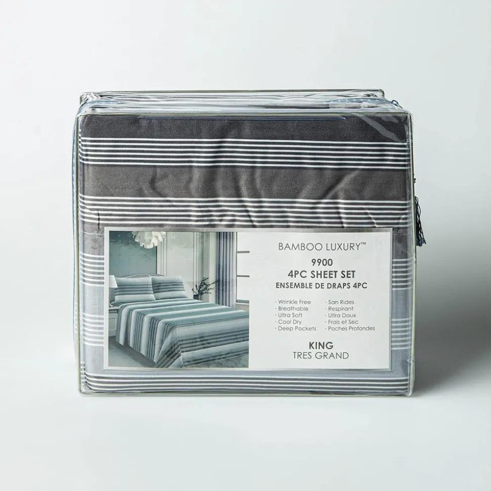 Hotel & Home 'Grey Striped' Microfiber Sheet 4pc King