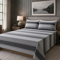 Hotel & Home 'Grey Striped' Microfiber Sheet 4pc King