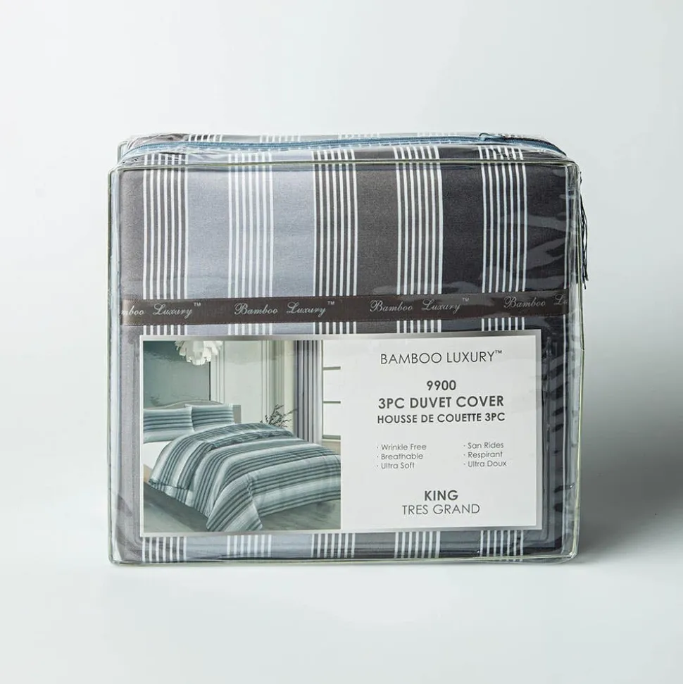 Hotel & Home 'Grey Striped' Microfiber Duvet Cover 3pc King