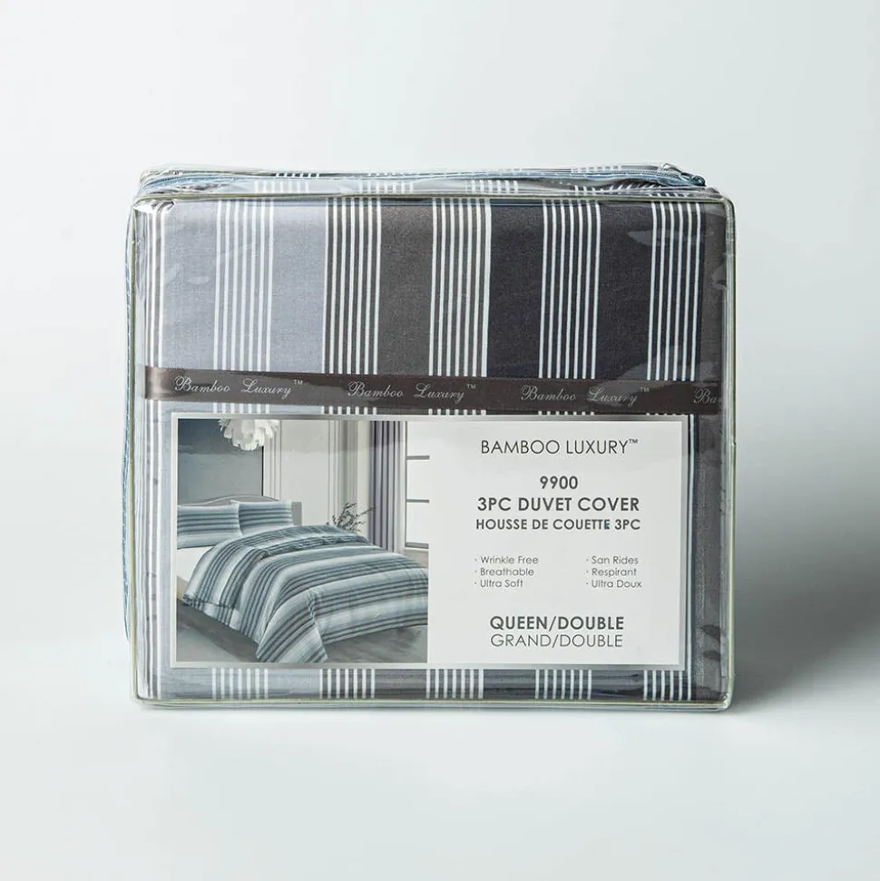 Hotel & Home 'Grey Striped' Microfiber Duvet Cover 3pc Double/Queen