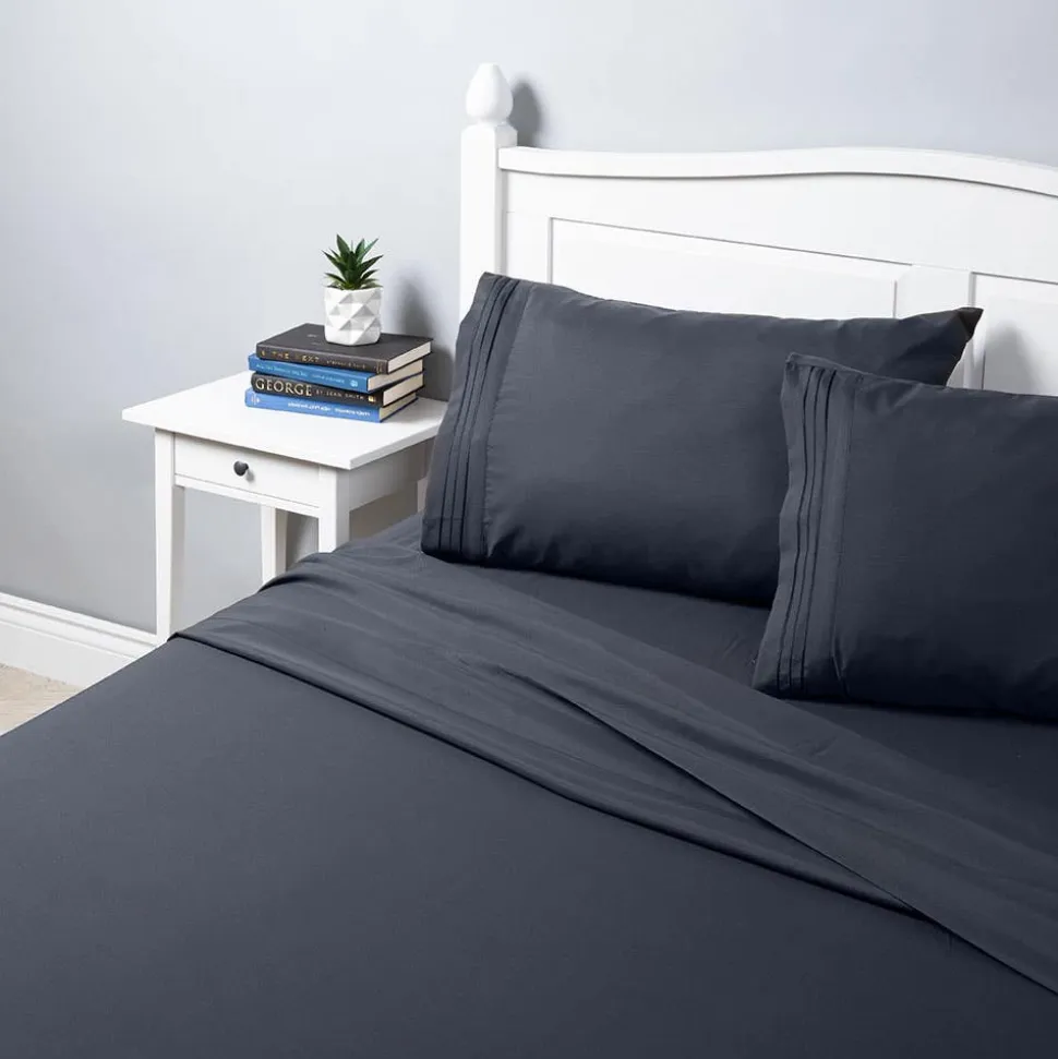 Hotel & Home Ultra-Soft Microfiber King Sheet - Set of 4 (Navy)