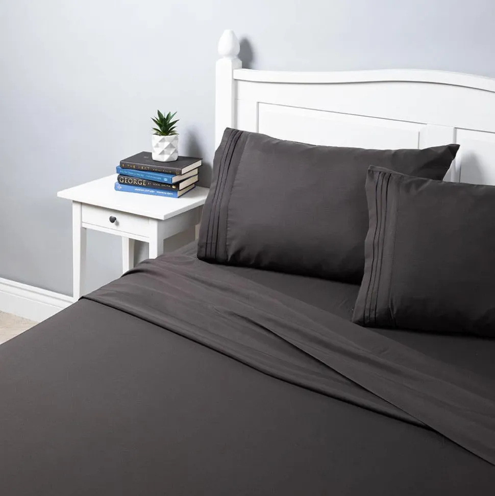 Hotel & Home Ultra-Soft Microfiber Queen Sheet - Set of 4 (Charcoal)