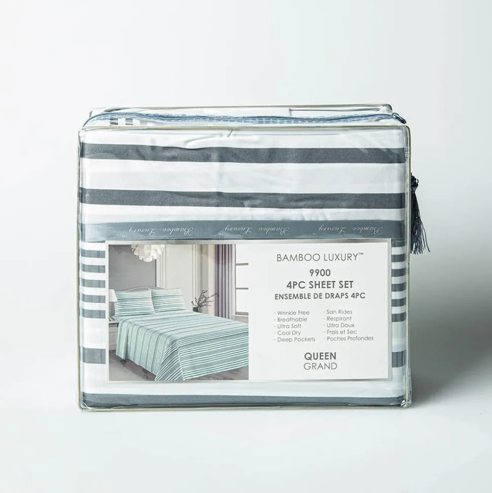 Hotel & Home 'White Striped' Microfiber Sheet 4pc Queen