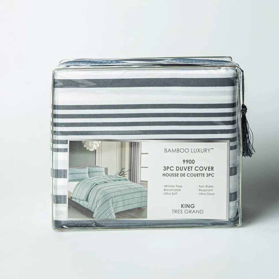 Hotel & Home 'White Striped' Microfiber Duvet Cover 3pc King