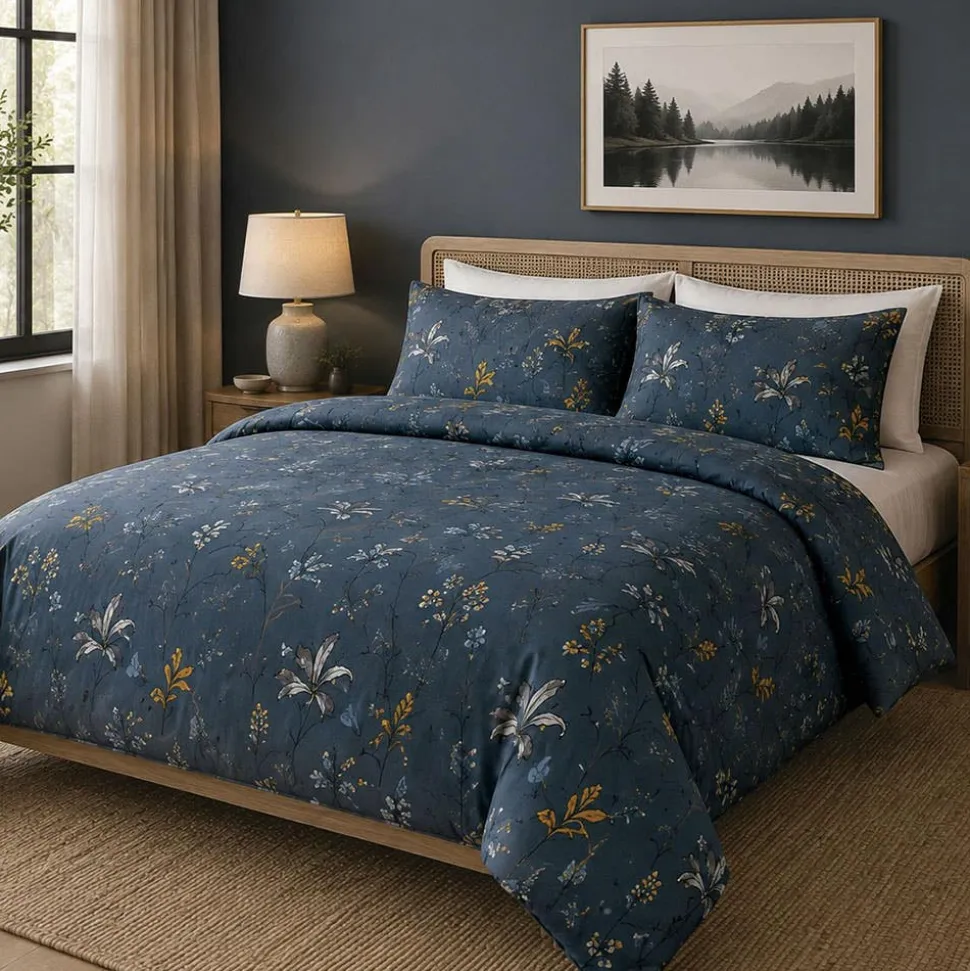 Hotel & Home 'Yellow Lilies' Microfiber Duvet Cover 3pc King