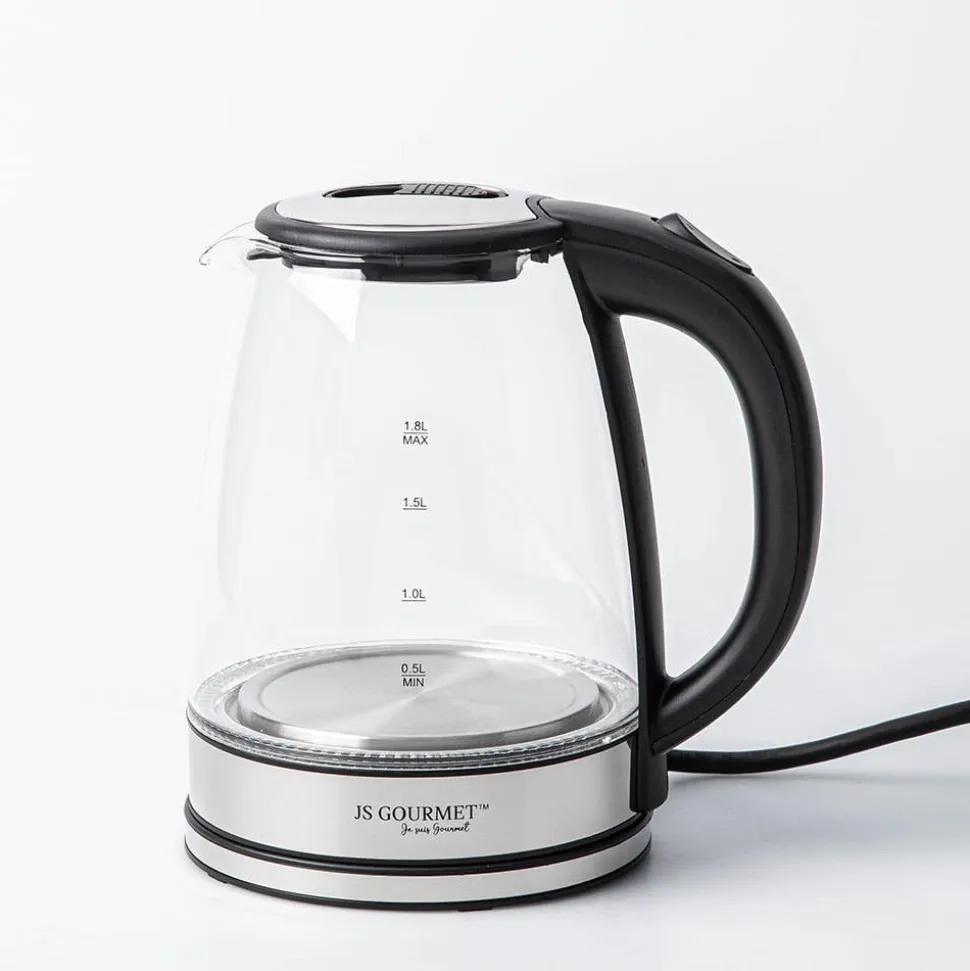 JS Gourmet Electric Glass Kettle (Stainless Steel)