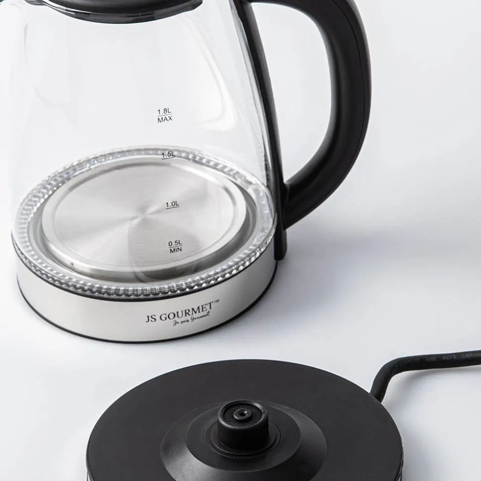 JS Gourmet Electric Glass Kettle (Stainless Steel)