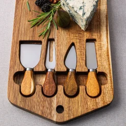 KSP Acacia Cheese Board with Knife - Set of 5 (Acacia/Stainless Steel)