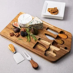 KSP Acacia Cheese Board with Knife - Set of 5 (Acacia/Stainless Steel)