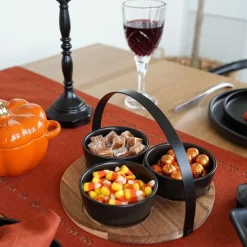 KSP Acacia Tray with Ceramic Bowls - Set of 4 22cm dia. x 15cm (Black)