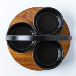 KSP Acacia Tray with Ceramic Bowls - Set of 4 22cm dia. x 15cm (Black)