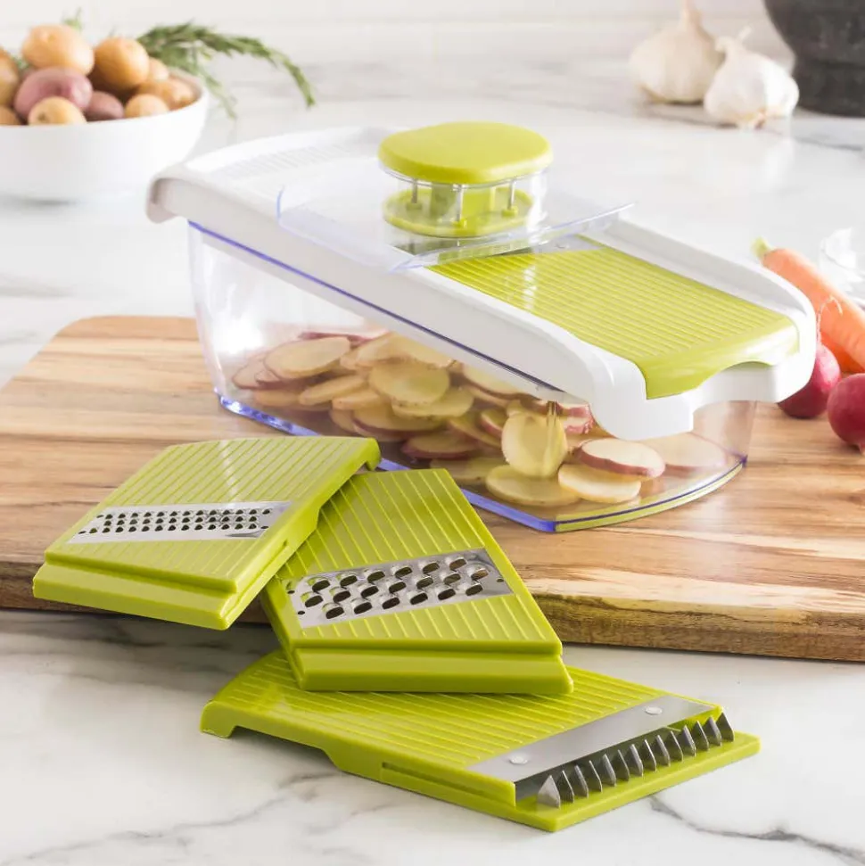 KSP All In 1 Mandoline Slicer and Grater - Set of 7 (White/Green)
