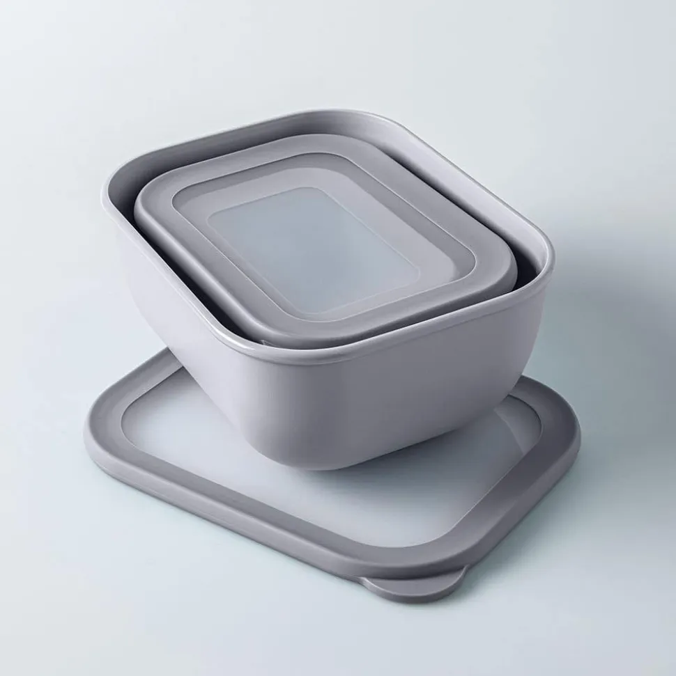 KSP Arco 'Rectangle' Food Storage with Lid - Set of 3 (Grey)