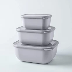 KSP Arco 'Rectangle' Food Storage with Lid - Set of 3 (Grey)