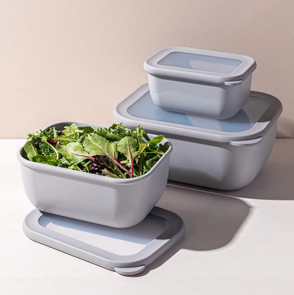 KSP Arco 'Rectangle' Food Storage with Lid - Set of 3 (Grey)
