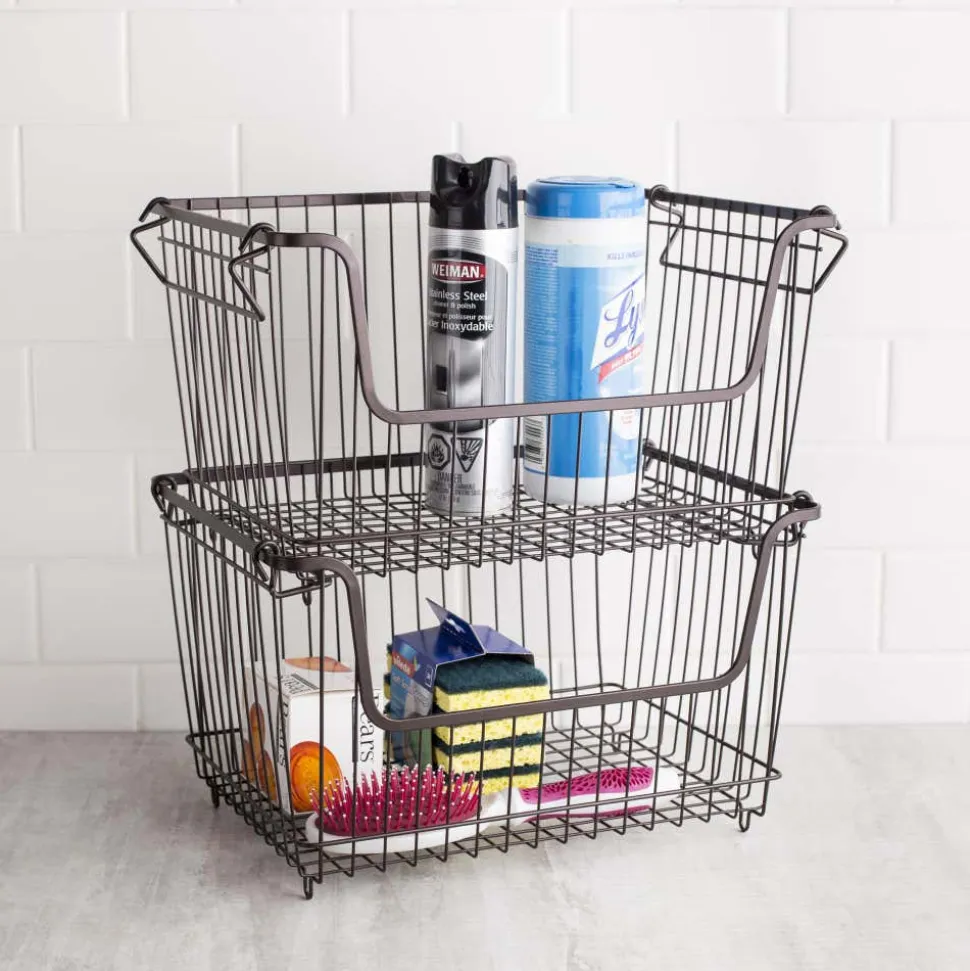 KSP Ashley Stacking Wire Basket Large (Brown) 36 x 27 x 22.5 cm