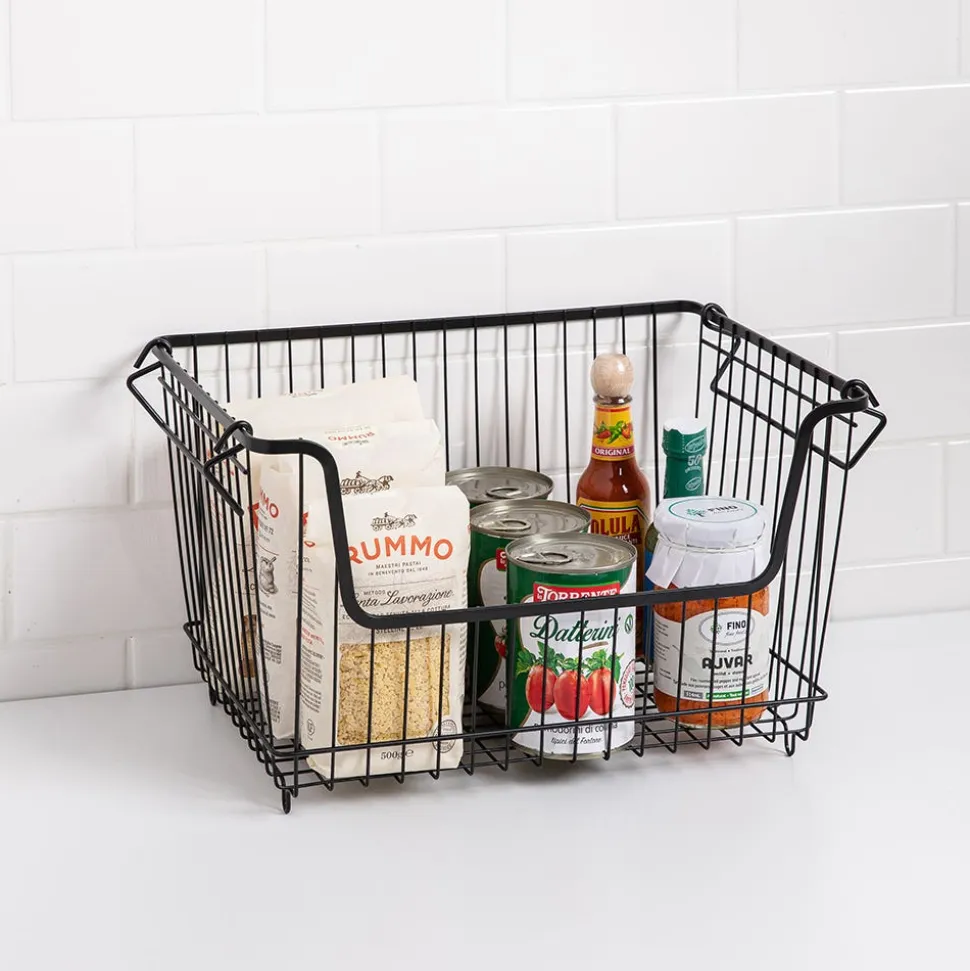 KSP Ashley Stacking Wire Basket Large (Matte Black) 36 x 27 x 22.5 cm