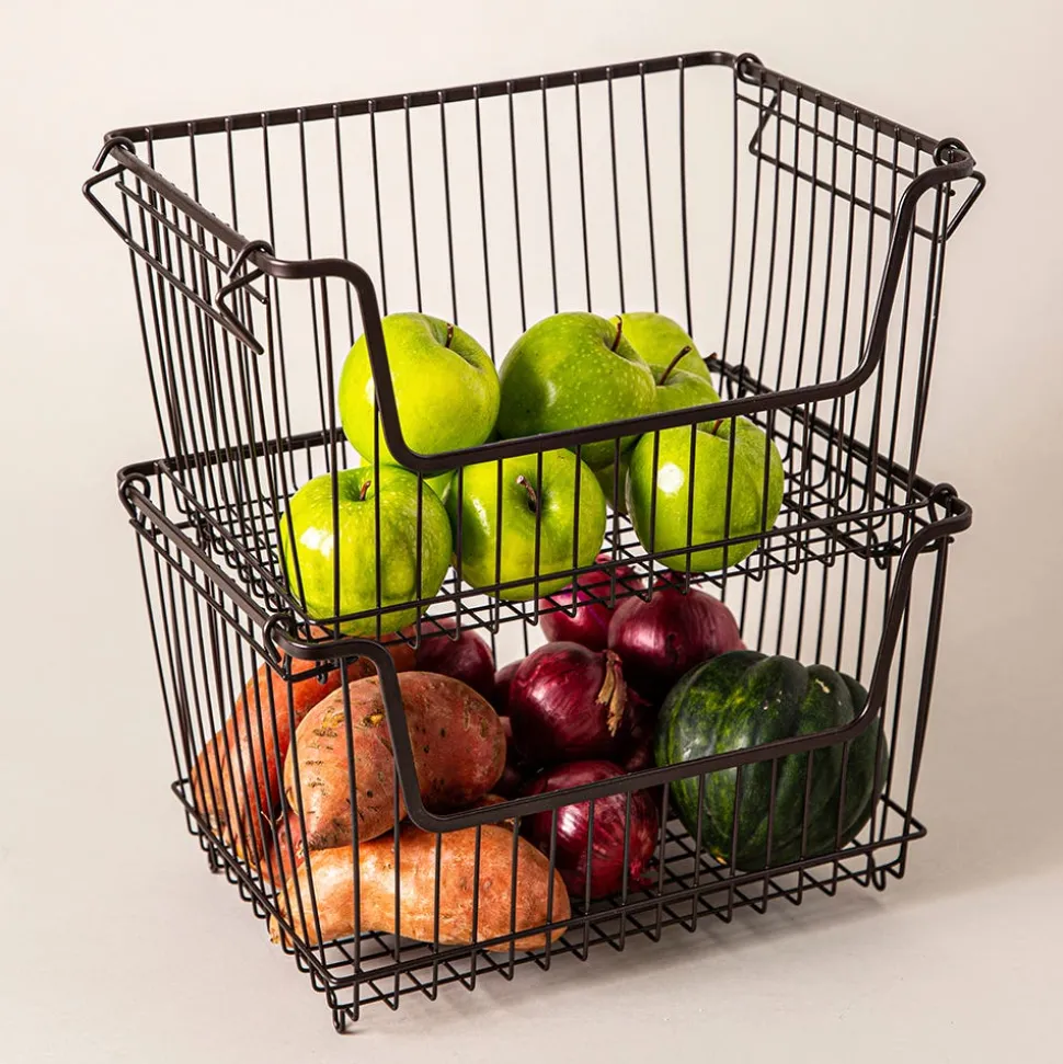KSP Ashley Stacking Wire Basket Large (Matte Black) 36 x 27 x 22.5 cm