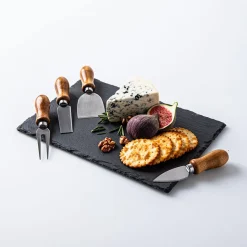 KSP Asiago Cheese Board with Knives - Set of 5 (Black)