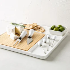 KSP Bamboo Porcelain Serve Platter - Set of 9 (White/Natural)