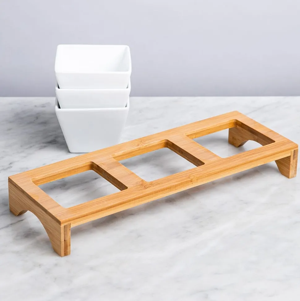 KSP Bamboo Triple Dish Stand (White/Natural)