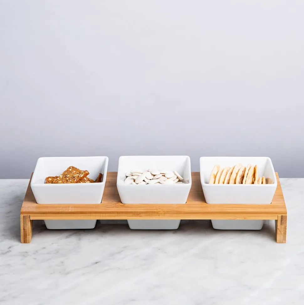 KSP Bamboo Triple Dish Stand (White/Natural)