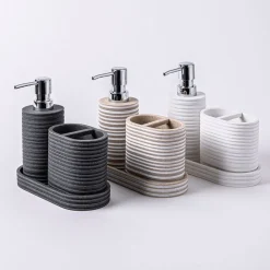 KSP Berkeley Stripe Resin Bath Accessory - Set of 3 (White)