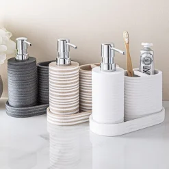 KSP Berkeley Stripe Resin Bath Accessory - Set of 3 (White)