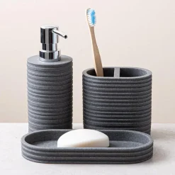 KSP Berkeley Stripe Resin Bath Accessory - Set of 3 (Grey/Black)