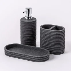 KSP Berkeley Stripe Resin Bath Accessory - Set of 3 (Grey/Black)