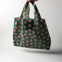 KSP Carry 'Smiley Face' Shopping Bag with Travel Pouch (Green/Purple)